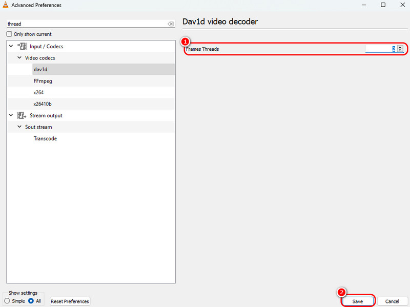 Frame-Thread speichern VLC