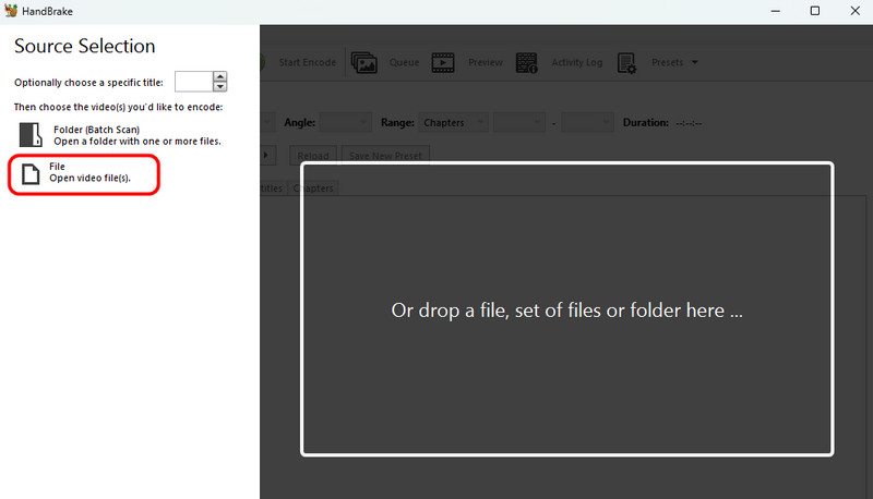 Auf „File“-Schaltfläche klicken – HandBrake