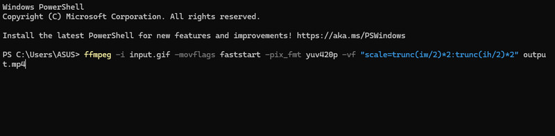 Den Befehl in FFmpeg eingeben