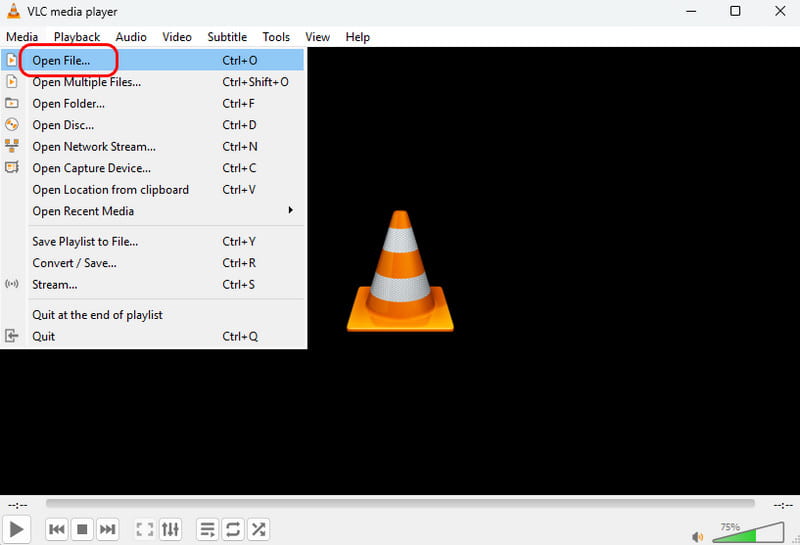 Medien Datei öffnen Option VLC