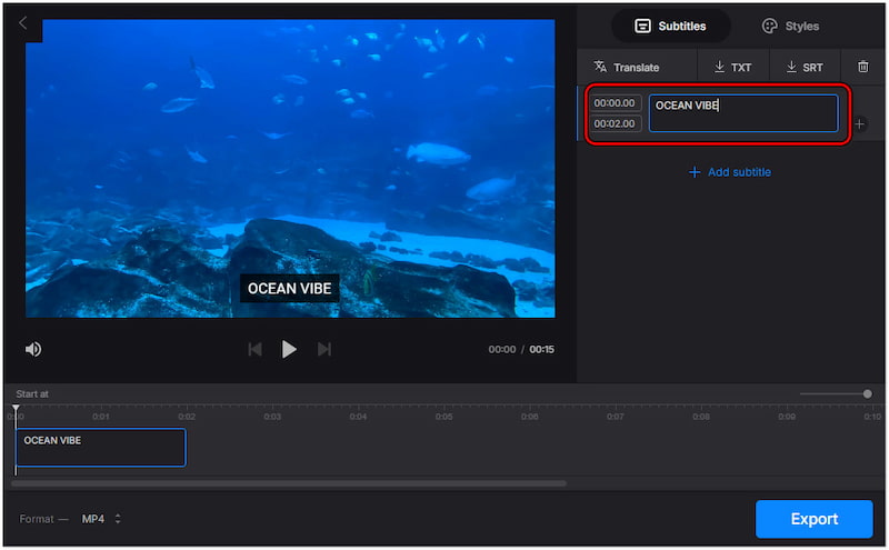 Untertitel eingeben und anpassen