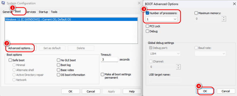Anzahl der Prozessoren ändern