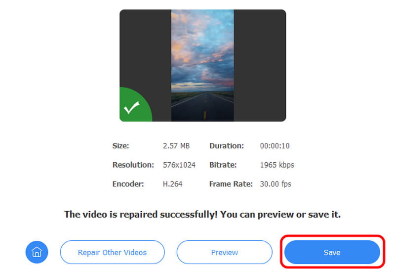Repariertes Video speichern
