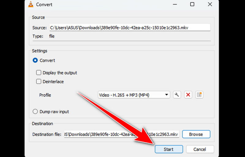 Start-Schaltfläche MKV zu MP4 VLC