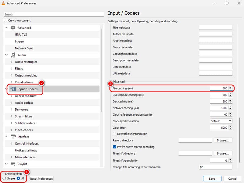 VLC Cache-Wert ändern