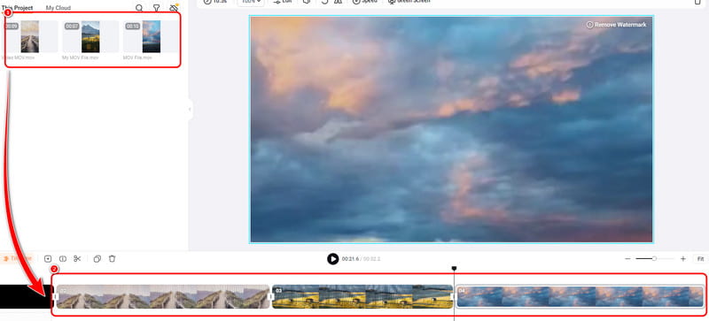 Klicken und ziehen Sie MOV-Videos Anordnen