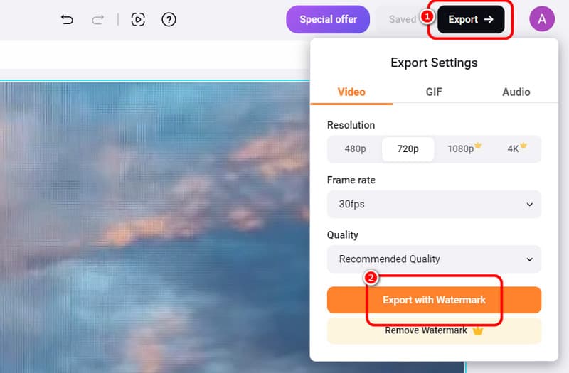 Auf Export-Schaltfläche klicken Flexclip