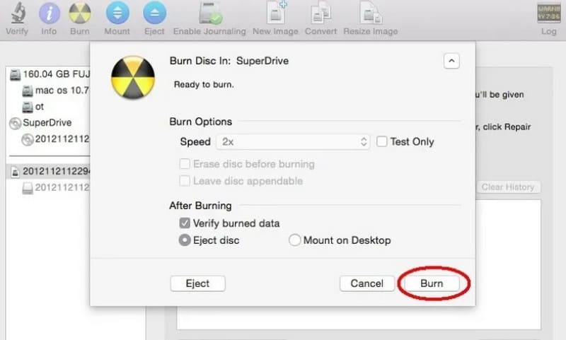 Mit Festplattendienstprogramm brennen