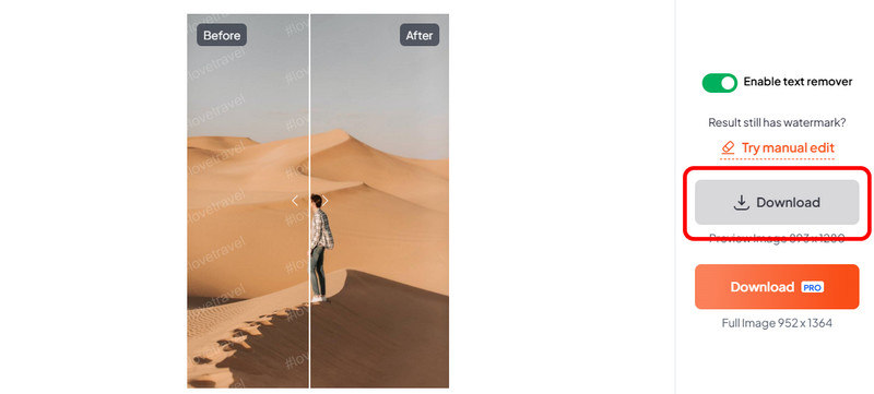 Schaltfläche „Download“ in Dewatermark.