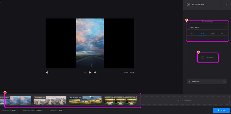 MOV-Dateien organisieren Clideo