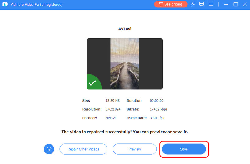 Repariertes Video speichern Vidmore