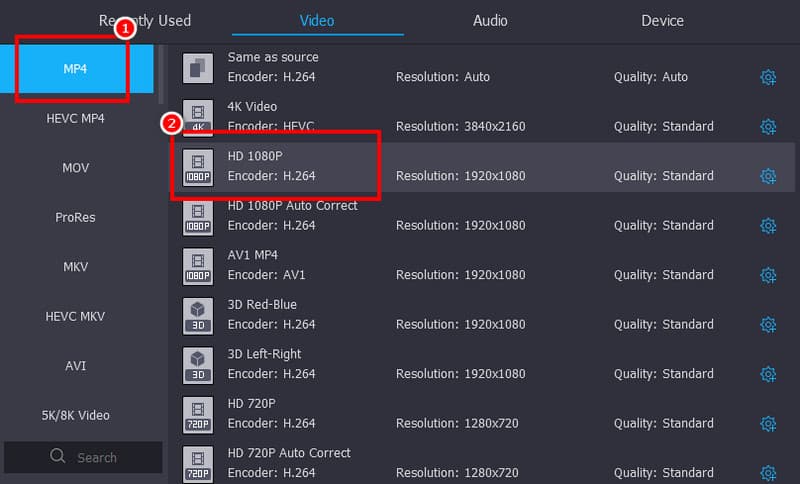 Output Formats H264 Codec Vidmore