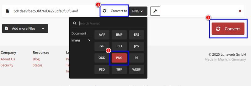 AVIF in PNG mit CloudConvert konvertieren