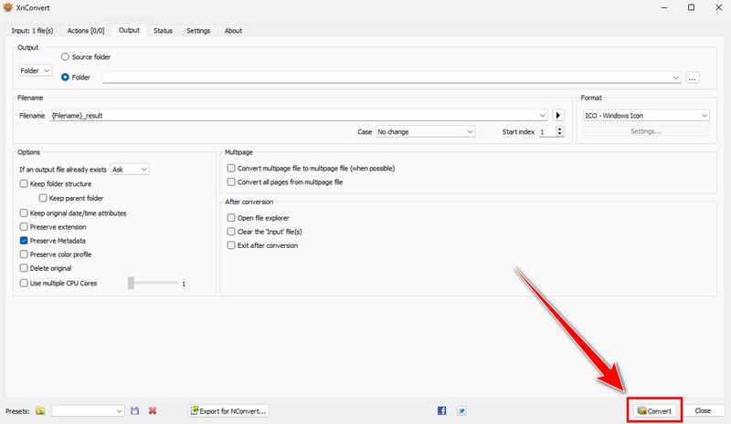 Konvertieren-Schaltfläche Xnconvert