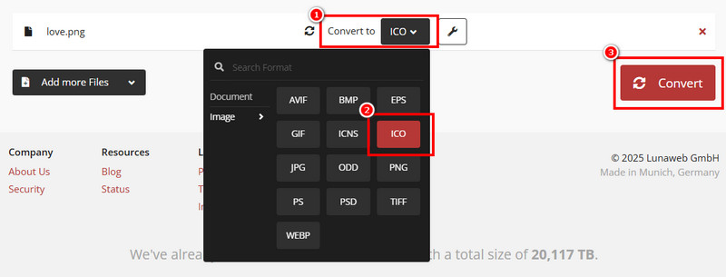In ICO konvertieren Cloudconvert