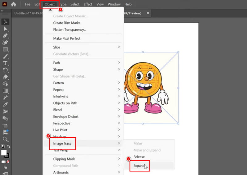 Objekt Bildnachzeichner Gruppierung aufheben Illustrator