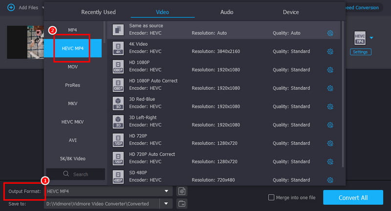 Hevc Vidmore auswählen