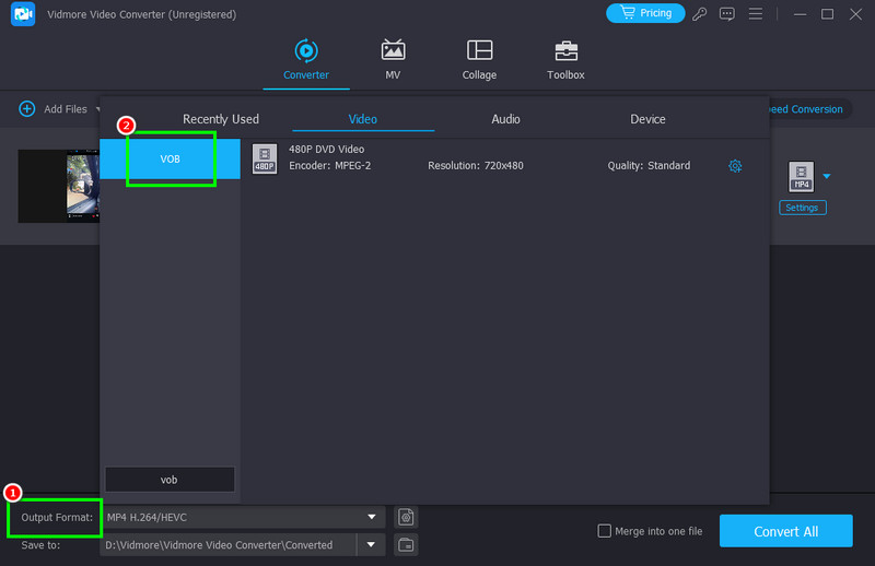 Ausgabeformat VOB Vidmore