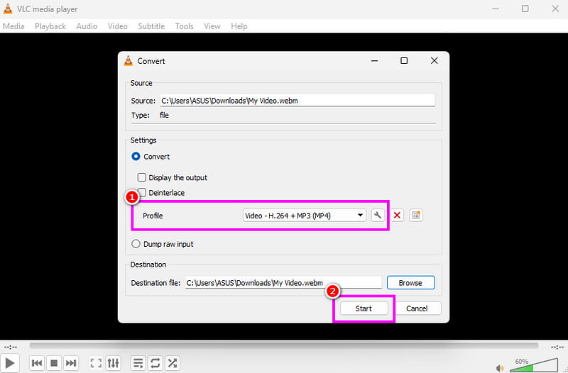 Profil starten – VLC