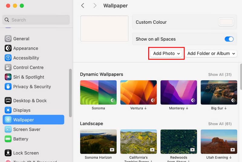 Foto hinzufügen Systemeinstellungen