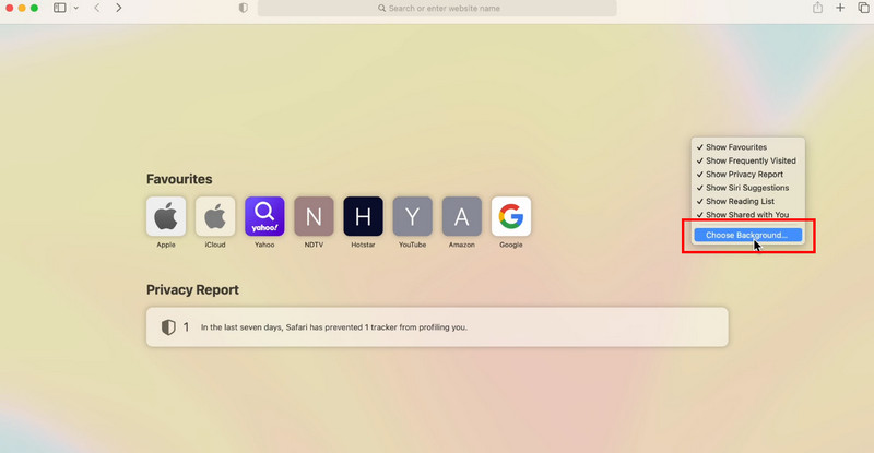 Hintergrund auswählen Safari