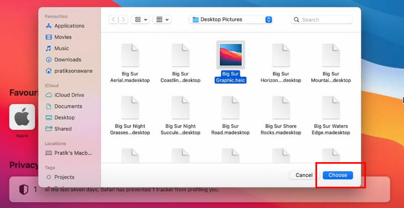 Option „Auswählen“ Safari