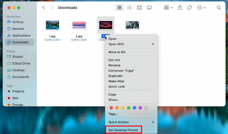 Schreibtischbild verwenden Finder