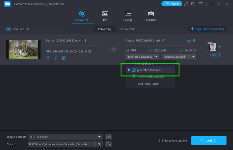 Vidmore Video Converter – Tool zum Einfügen des erzeugten Tons