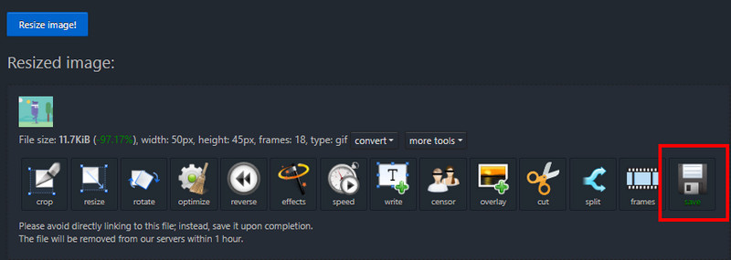 Skaliertes GIF speichern Ezgif