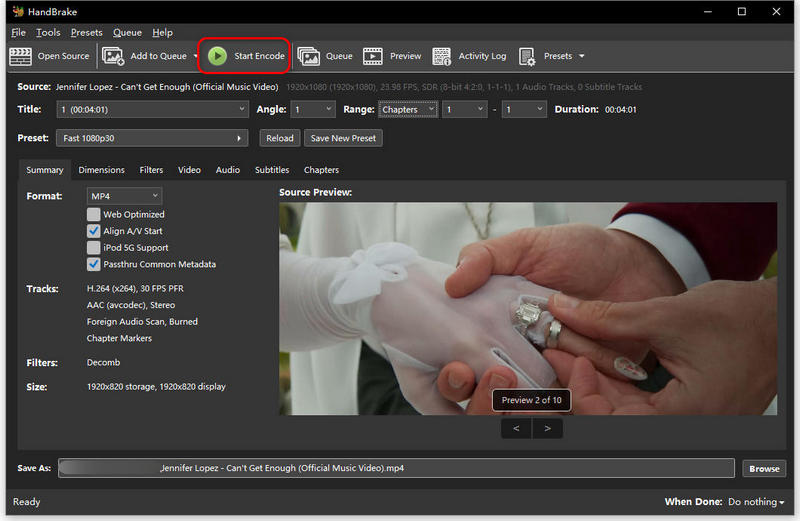 Geschnittenes MP4 in HandBrake speichern