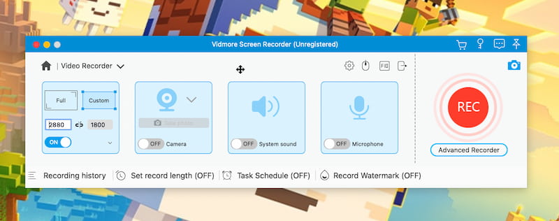 Vidmore Bildschirmrekorder für Minecraft