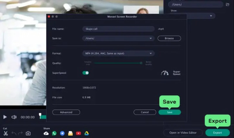 Movavi Screen Recorder Skype-Anrufrekorder.
