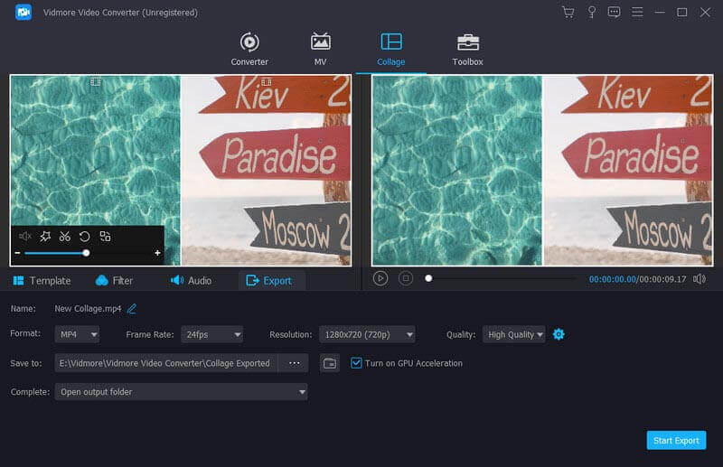 YouTube‑Videocollage exportieren