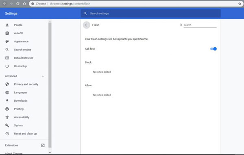 Flash‑Einstellungen Chrome