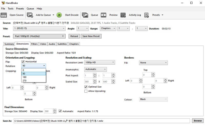 HandBrake Videos spiegeln und drehen