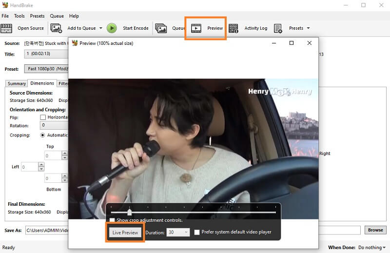 HandBrake Live-Preview-Option