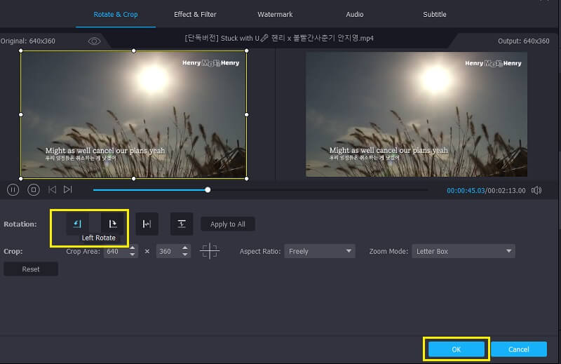Drehoption auswählen