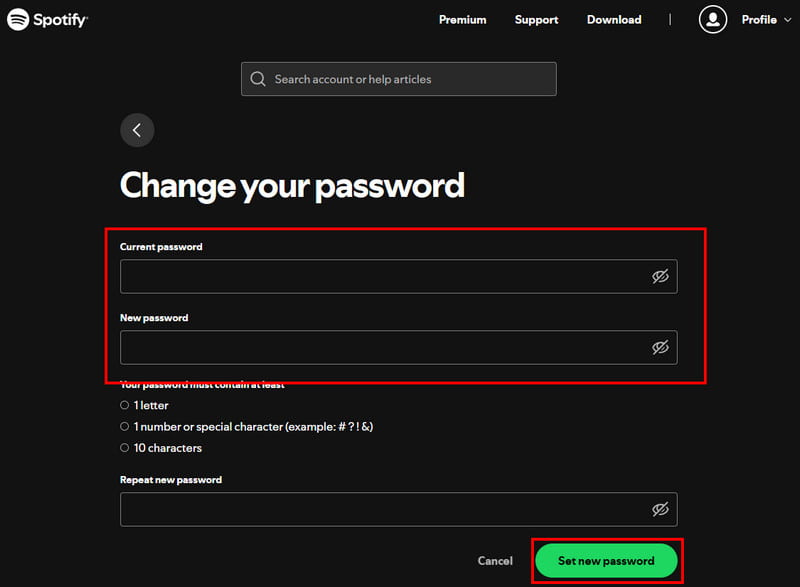 Neues Passwort festlegen Spotify