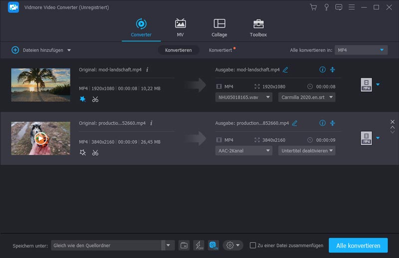 Videodateien hinzufügen