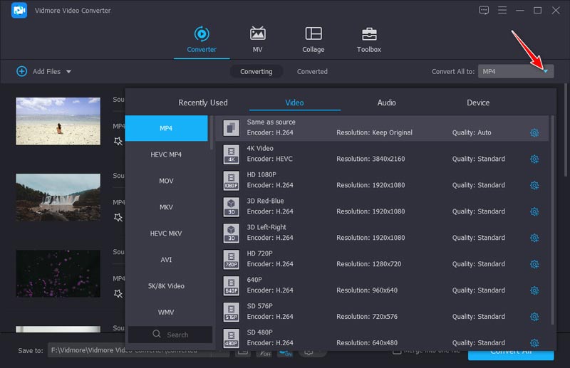 Komprimiertes Videoformat auswählen
