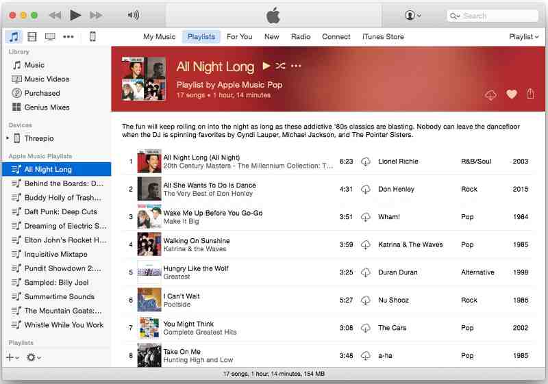 Apple Music-Wiedergabelisten iTunes-Übersichten