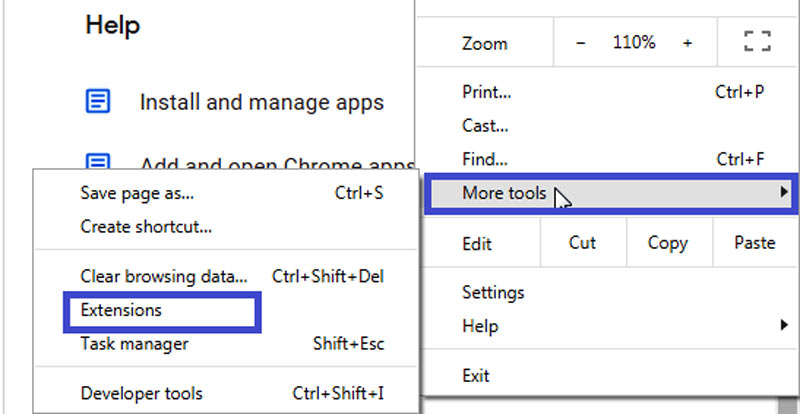 Zu den Browsererweiterungen gehen