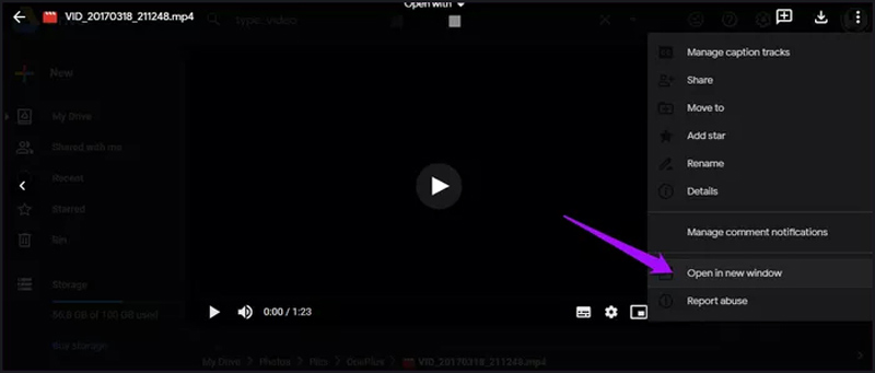 Google-Drive-Video in neuem Fenster abspielen